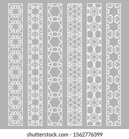 Vector set of line borders with geometric repeating texture. Isolated design elements for page decoration, headline, banners, wedding invitation cards. Fashion white lace collection