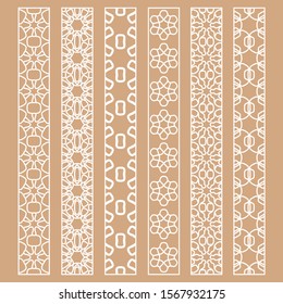 Vector set of line borders with geometric repeating texture. Isolated design elements for page decoration, headline, banners, wedding invitation cards. Fashion white lace collection