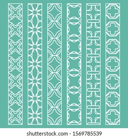 Vector set of line borders with geometric repeating texture. Isolated design elements for page decoration, headline, banners, wedding invitation cards. Fashion white lace collection