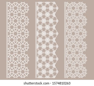 Vector set of line borders with geometric repeating texture. Isolated design elements for page decoration, headline, banners, wedding invitation cards. Fashion white lace collection