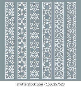 Vector set of line borders with geometric repeating texture. Isolated design elements for page decoration, headline, banners, wedding invitation cards. Fashion white lace collection