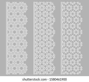 Vector set of line borders with geometric repeating texture. Isolated design elements for page decoration, headline, banners, wedding invitation cards. Fashion white lace collection