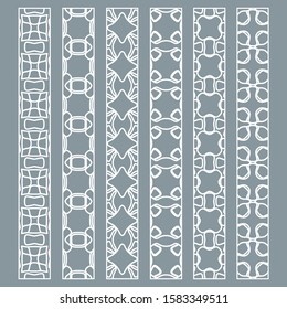 Vector set of line borders with geometric repeating texture. Isolated design elements for page decoration, headline, banners, wedding invitation cards. Fashion white lace collection