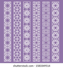 Vector set of line borders with geometric repeating texture. Isolated design elements for page decoration, headline, banners, wedding invitation cards. Fashion white lace collection