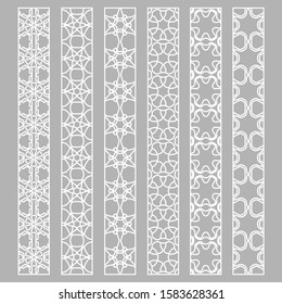 Vector set of line borders with geometric repeating texture. Isolated design elements for page decoration, headline, banners, wedding invitation cards. Fashion white lace collection