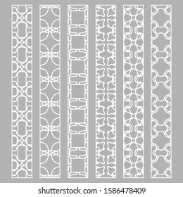 Vector set of line borders with geometric repeating texture. Isolated design elements for page decoration, headline, banners, wedding invitation cards. Fashion white lace collection