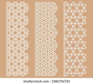 Vector set of line borders with geometric repeating texture. Isolated design elements for page decoration, headline, banners, wedding invitation cards. Fashion white lace collection