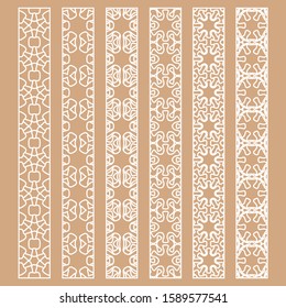 Vector set of line borders with geometric repeating texture. Isolated design elements for page decoration, headline, banners, wedding invitation cards. Fashion white lace collection
