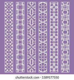Vector set of line borders with geometric repeating texture. Isolated design elements for page decoration, headline, banners, wedding invitation cards. Fashion white lace collection