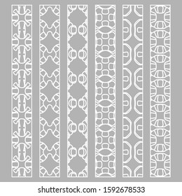 Vector set of line borders with geometric repeating texture. Isolated design elements for page decoration, headline, banners, wedding invitation cards. Fashion white lace collection