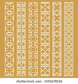 Vector set of line borders with geometric repeating texture. Isolated design elements for page decoration, headline, banners, wedding invitation cards. Fashion white lace collection