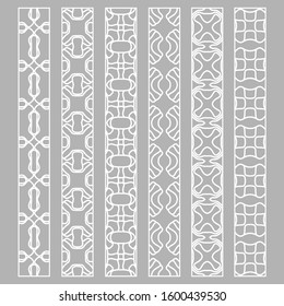 Vector set of line borders with geometric repeating texture. Isolated design elements for page decoration, headline, banners, wedding invitation cards. Fashion white lace collection