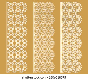 Vector set of line borders with geometric repeating texture. Isolated design elements for page decoration, headline, banners, wedding invitation cards. Fashion white lace collection