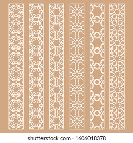 Vector set of line borders with geometric repeating texture. Isolated design elements for page decoration, headline, banners, wedding invitation cards. Fashion white lace collection