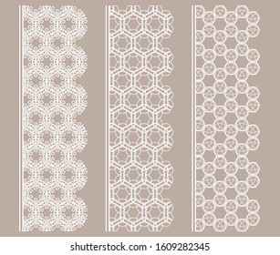 Vector set of line borders with geometric repeating texture. Isolated design elements for page decoration, headline, banners, wedding invitation cards. Fashion white lace collection