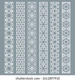 Vector set of line borders with geometric repeating texture. Isolated design elements for page decoration, headline, banners, wedding invitation cards. Fashion white lace collection