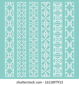 Vector set of line borders with geometric repeating texture. Isolated design elements for page decoration, headline, banners, wedding invitation cards. Fashion white lace collection
