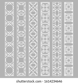 Vector set of line borders with geometric repeating texture. Isolated design elements for page decoration, headline, banners, wedding invitation cards. Fashion white lace collection