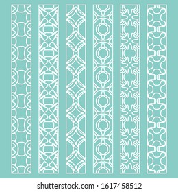 Vector set of line borders with geometric repeating texture. Isolated design elements for page decoration, headline, banners, wedding invitation cards. Fashion white lace collection