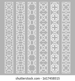 Vector set of line borders with geometric repeating texture. Isolated design elements for page decoration, headline, banners, wedding invitation cards. Fashion white lace collection