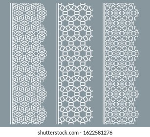 Vector set of line borders with geometric repeating texture. Isolated design elements for page decoration, headline, banners, wedding invitation cards. Fashion white lace collection