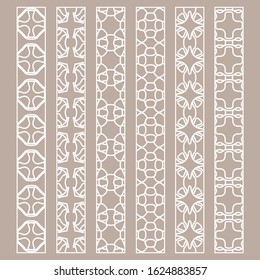 Vector set of line borders with geometric repeating texture. Isolated design elements for page decoration, headline, banners, wedding invitation cards. Fashion white lace collection