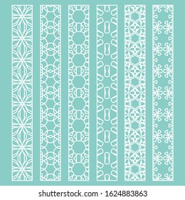 Vector set of line borders with geometric repeating texture. Isolated design elements for page decoration, headline, banners, wedding invitation cards. Fashion white lace collection
