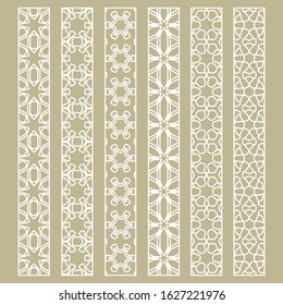 Vector set of line borders with geometric repeating texture. Isolated design elements for page decoration, headline, banners, wedding invitation cards. Fashion white lace collection