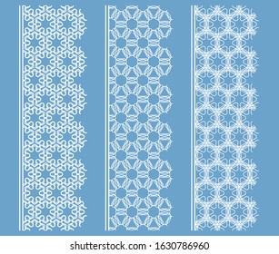 Vector set of line borders with geometric repeating texture. Isolated design elements for page decoration, headline, banners, wedding invitation cards. Fashion white lace collection