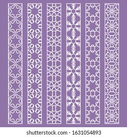 Vector set of line borders with geometric repeating texture. Isolated design elements for page decoration, headline, banners, wedding invitation cards. Fashion white lace collection