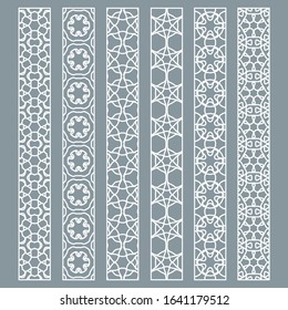 Vector set of line borders with geometric repeating texture. Isolated design elements for page decoration, headline, banners, wedding invitation cards. Fashion white lace collection