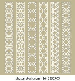 Vector set of line borders with geometric repeating texture. Isolated design elements for page decoration, headline, banners, wedding invitation cards. Fashion white lace collection