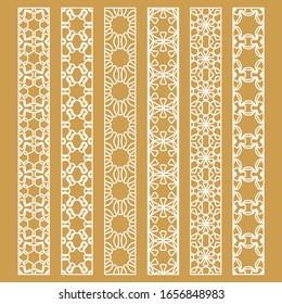 Vector set of line borders with geometric repeating texture. Isolated design elements for page decoration, headline, banners, wedding invitation cards. Fashion white lace collection