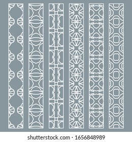 Vector set of line borders with geometric repeating texture. Isolated design elements for page decoration, headline, banners, wedding invitation cards. Fashion white lace collection