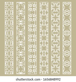 Vector set of line borders with geometric repeating texture. Isolated design elements for page decoration, headline, banners, wedding invitation cards. Fashion white lace collection