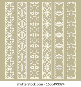 Vector set of line borders with geometric repeating texture. Isolated design elements for page decoration, headline, banners, wedding invitation cards. Fashion white lace collection