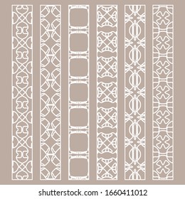 Vector set of line borders with geometric repeating texture. Isolated design elements for page decoration, headline, banners, wedding invitation cards. Fashion white lace collection