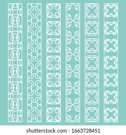 Vector set of line borders with geometric repeating texture. Isolated design elements for page decoration, headline, banners, wedding invitation cards. Fashion white lace collection
