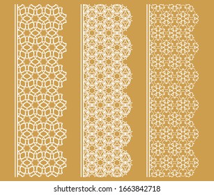 Vector set of line borders with geometric repeating texture. Isolated design elements for page decoration, headline, banners, wedding invitation cards. Fashion white lace collection