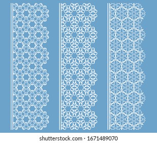 Vector set of line borders with geometric repeating texture.  Fashion white lace collection