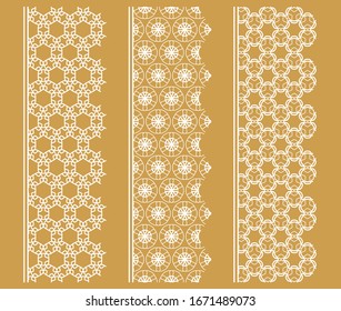 Vector set of line borders with geometric repeating texture.  Fashion white lace collection