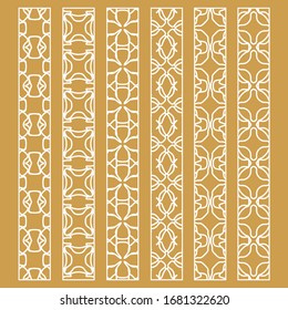 Vector set of line borders with geometric repeating texture. Isolated design elements for page decoration, headline, banners, wedding invitation cards. Fashion white lace collection