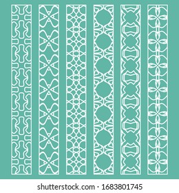 Vector set of line borders with geometric repeating texture. Isolated design elements for page decoration, headline, banners, wedding invitation cards. Fashion white lace collection