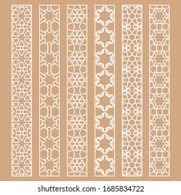 Vector set of line borders with geometric repeating texture. Isolated design elements for page decoration, headline, banners, wedding invitation cards. Fashion white lace collection