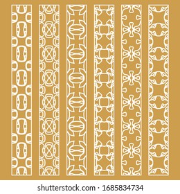 Vector set of line borders with geometric repeating texture. Isolated design elements for page decoration, headline, banners, wedding invitation cards. Fashion white lace collection