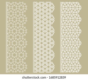 Conjunto vectorial de bordes de línea con textura extensible geométrica. Elementos de diseño aislados para la decoración de páginas, titular, banners, tarjetas de invitación para bodas. Colección de encajes blancos de moda