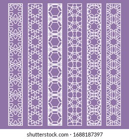 Vector set of line borders with geometric repeating texture. Isolated design elements for page decoration, headline, banners, wedding invitation cards. Fashion white lace collection