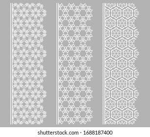 Vector set of line borders with geometric repeating texture. Isolated design elements for page decoration, headline, banners, wedding invitation cards. Fashion white lace collection