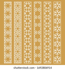Vector set of line borders with geometric repeating texture. Isolated design elements for page decoration, headline, banners, wedding invitation cards. Fashion white lace collection