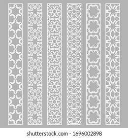 Vector set of line borders with geometric repeating texture. Isolated design elements for page decoration, headline, banners, wedding invitation cards. Fashion white lace collection